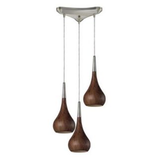 Titan Lighting Lindsey 3 Light Burl Wood and Satin Nickel Ceiling Pendant TN 7614