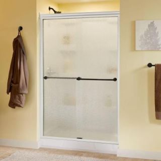 Delta Crestfield 47 3/8 in. x 70 in. Semi Framed Bypass Sliding Shower Door in White with Bronze Hardware and Rain Glass 171285