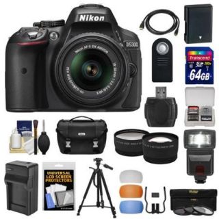 Nikon D5300 Digital SLR Camera & 18 55mm G VR DX II AF S Lens (Black) with 64GB Card + Battery + Charger + Case + Tripod + Flash + Tele/Wide Lens Kit