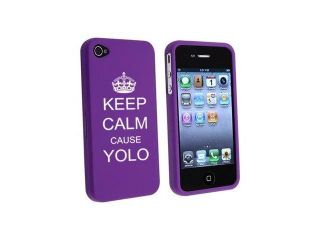 Apple iPhone 4 4S Purple Rubber Hard Case Snap on 2 piece Keep Calm Cause Yolo