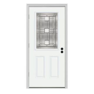 JELD WEN 34 in. x 80 in. Cordova 1/2 Lite Brilliant White Painted Premium Steel Prehung Front Door with Brickmould THDJW186800157