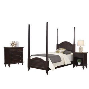 Home Styles Bermuda Espresso Twin Poster Bed Night Stand and Chest