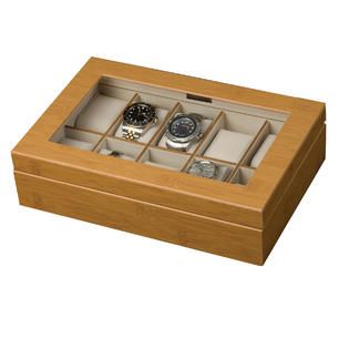 Mele & Co. Logan Glass Top Wooden Watch box in Bamboo Finish   Jewelry