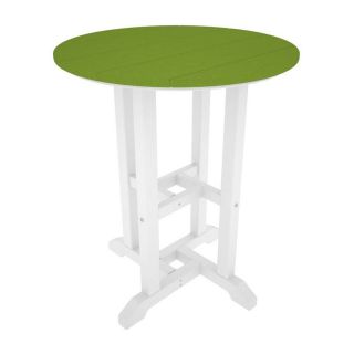 POLYWOOD Recycled Plastic Top White/Lime Round Patio Dining Table