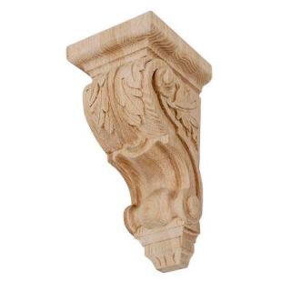 American Pro Decor 6 3/4 in. x 3 3/8 in. x 3 3/4 in. Unfinished X Small Hand Carved North American Solid Red Oak Acanthus Leaf Wood Corbel 5APD10536