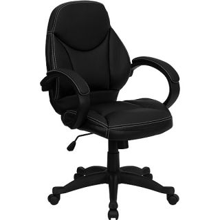 Contemporary Leather Mid Back Office Chair, Black