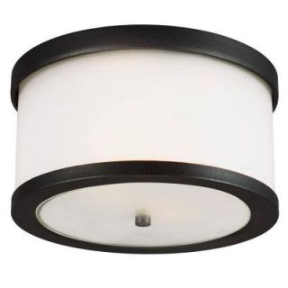 Sea Gull Lighting Bucktown 2 Light Outdoor Black Ceiling Flushmount with Satin Etched Glass 7822402 12