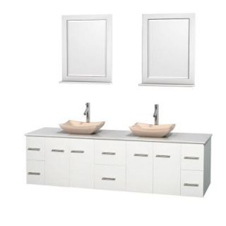 Wyndham Collection Centra 80 in. Double Vanity in White with Solid Surface Vanity Top in White, Ivory Marble Sinks and 24 in. Mirror WCVW00980DWHWSGS2M24