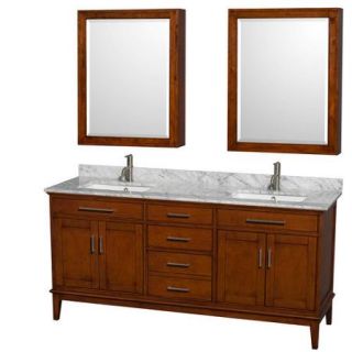 Wyndham Collection Hatton 72 inch Double Bathroom Vanity in Dark Chestnut, Ivory Marble Countertop, Undermount Square Sinks, and Medicine Cabinets