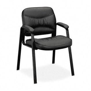 Basyx VL640 Series Leather Guest Leg Base Chair, Black   Home