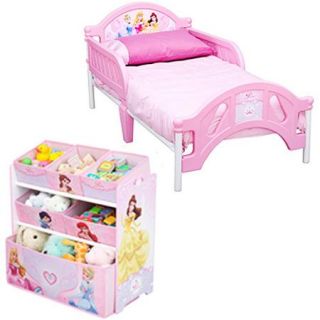 Disney Princess Toddler Bed and Multi Bin Organizer with BONUS Bed Canopy
