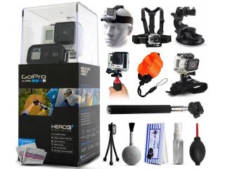 GoPro HERO3+ Hero 3+ Plus Black Camera CHDHX 302 with Headstrap + Chest Harness Mount + Car Suction Cup + Handgrip Stabilizer + Floaty Strap + Wrist Glove Strap + Selfie Stick + Tripod + Cleaning Kit