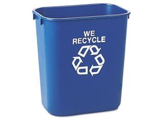 Rubbermaid Commercial 295573BE Small Deskside Recycling Container, Rectangular, Plastic, 13 5/8 qt, Blue