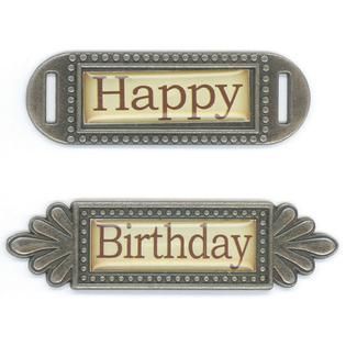 Metal Word Embellishments 2/Pkg Happy .75X2.375/Birthday .75X2.875