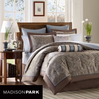 Madison Park Whitman Blue 12 piece Cal King size Bed in a Bag with