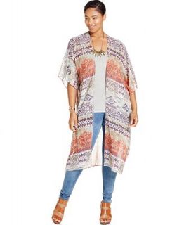 ING Plus Size Woven Printed Kimono Cardigan