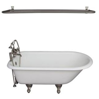 Barclay Products 5 ft. Cast Iron Ball and Claw Feet Roll Top Tub in White with Brushed Nickel Accessories TKCTR7H60 SN6