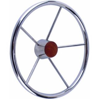 Seachoice 15" Stainless Steel Destroyer Wheel with Genuine Teak Cap