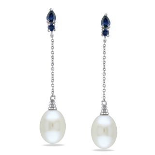 Miadora 10k White Gold Cultured Freshwater Pearl and Sapphire Earrings