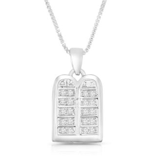 Sterling Silver Cubic Zirconia Two Tablet Pendant Necklace   15914356