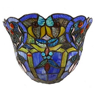 River of Goods Webbed Heart Tiffany Style Stained Glass Wireless LED Wall Sconce; Blue