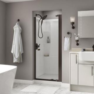 Delta Lyndall 33 in. x 64 3/4 in. Semi Framed Pivot Shower Door in Bronze with Clear Glass 2406389