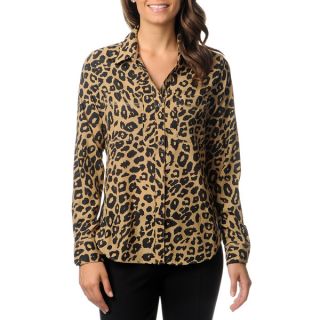 Isaac Mizrahi Womens Leopard Print Button down Woven Top   15652640