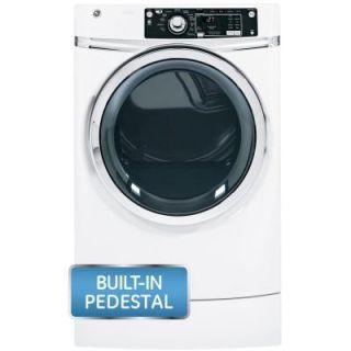 GE 8.1 cu. ft. RightHeight Front Load Gas Dryer with Steam in White, Pedestal Included GFDR270GHWW