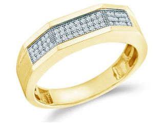 10k Yellow Gold Three 3 Row Micro Pave Set Round Cut Mens Diamond Wedding Ring Band (1/5 cttw, H Color, I1 Clarity)