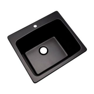 Mont Blanc Wakefield Dual Mount Natural Stone Composite 25 in. 1 Hole Single Bowl Utility Sink in Black 32199NSC