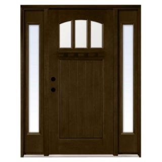 Steves & Sons 68 in. x 80 in. Craftsman 3 Lite Arch Stained Mahogany Wood Prehung Front Door with Sidelites M4151 14 HY 6RH