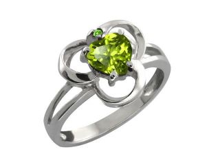 0.84 Ct Genuine Heart Shape Green Peridot Gemstone 14k White Gold Ring