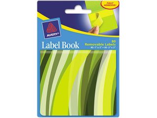 Avery 22069 Removable Label Pad Books, 1 x 3 Yellow & 2 x 3 Green, Green Wavy, 80/Pack
