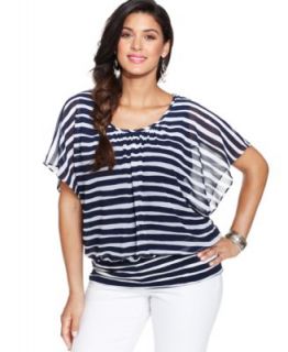 Style&co. Plus Size Striped Flutter Sleeve Top