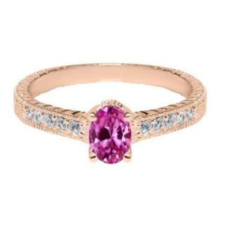 1.33 Ct Pink Created Sapphire White Diamond 18K Rose Gold Plated Silver Ring