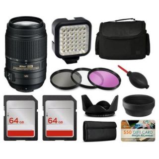Nikon 55 300mm VR Lens 2197 + Accessories Bundle includes LED Light + Case + Filters + 128GB Memory for Nikon DF D7200 D7100 D7000 D5500 D5300 D5200 D5100 D5000 D3300 D3200 D3100 D3000 D300S D90
