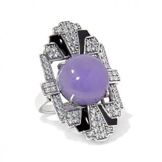 Jade of Yesteryear Purple Jade and CZ Sterling Silver "Art Deco" Enameled Ring   7628473