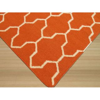 Hand Knotted Orange/Ivory Area Rug by Eastern Rugs