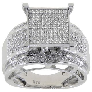 Sterling Silver 1/3ct TDW Diamond Pave Square Setting Ring (G H, I2 I3