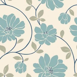 The Wallpaper Company 8 in. x 10 in. Blue and Cream Large Scale Retro Floral Trail Wallpaper Sample WC1282870S