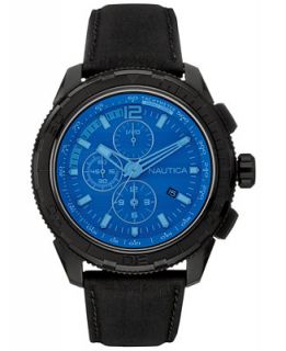 Nautica Mens Chronograph Black Leather Strap Watch 48mm NAD21504G