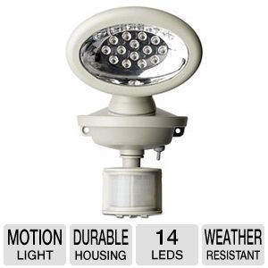 Maxsa 40217 Solar Powered Motion Activated Security Light   14 LED Spotlight, White