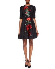 Dolce & Gabbana Carnation Embroidered Fit And Flare Dress