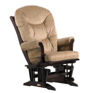 Dutailier Ultramotion Espresso Wood Glider with Beige Upholstery