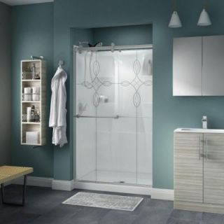 Delta Lyndall 48 in. x 71 in. Semi Framed Contemporary Style Sliding Shower Door in Nickel with Tranquility Glass 2439247