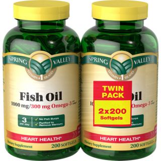 Spring Valley Omega 3 Fish Oil Dietary Supplement Softgels, 1000mg, 200 pc, 2 ct