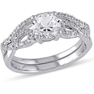 Miabella 1 Carat T.G.W. Created White Sapphire and 1/6 Carat T.W. Diamond 10kt White Gold Infinity Bridal Set