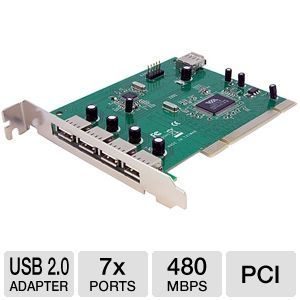 StarTech 7 Port PCI USB Card Adapter   USB Adapter, PCI, USB, Hi Speed USB, 7 Ports   PCIUSB7