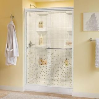 Delta Lyndall 47 3/8 in. x 70 in. Sliding Bypass Shower Door in White with Chrome Hardware and Semi Framed Mosaic Glass 171379