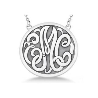 Seven Seas Jewelers Embossed Calligraphy Font Bordered Three Initial Monogram Pendant Necklace in Sterling Silver
